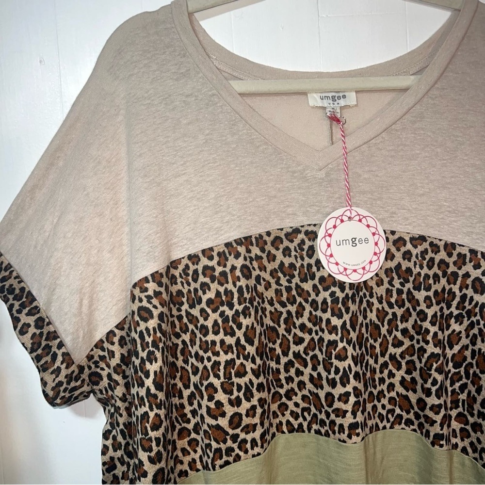 NWT Umgee Linen Blend Cheetah Print Lightweight Boho T-shirt Mini Dress S - Picture 5 of 12